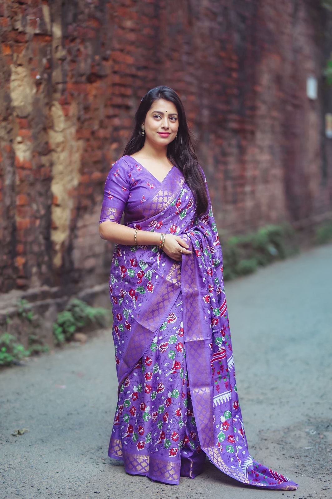 Lilac Handloom Kalamkari Soft Silk Saree